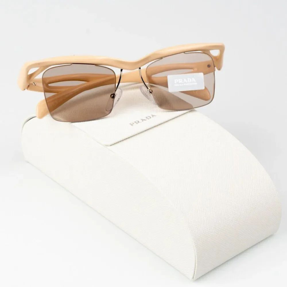 NEW Prada PRA15S 18Q4I2 Peach Light Brown Rectangle Unisex Sunglasses 0PR A15S
